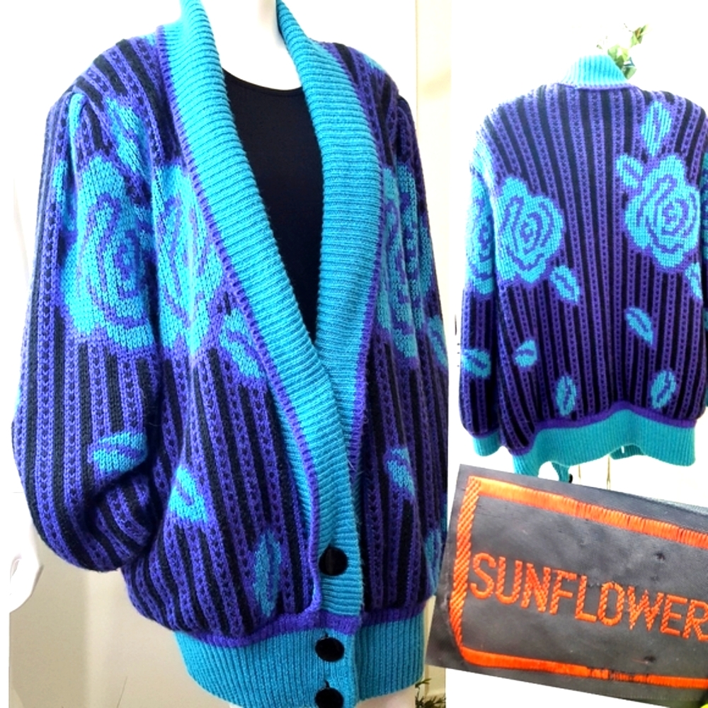 Vintage🔥90's Rare!Knit Sweater Jacket| Oversized Knit Cardigan| Lining